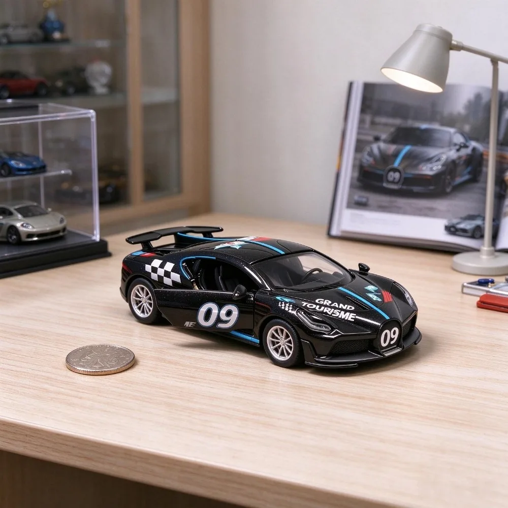 Modelo de coche deportivo a escala 1:36, con puertas que se abren, pintura de competición realista, hecho de aleación, ideal como objeto de colección y para exhibir, un regalo perfecto para los amantes de los coches.