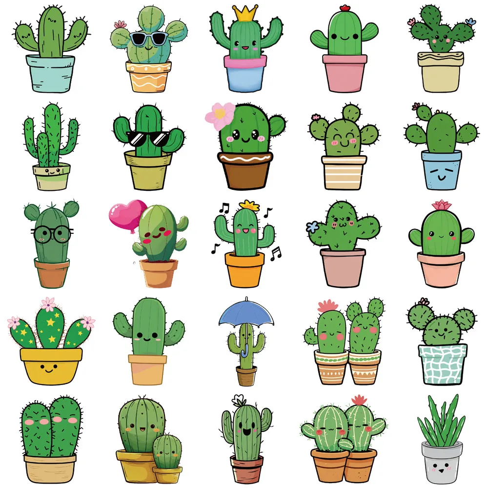 50PCS Creative Cartoon Cactus Stickers Handmade Account Decoration DIY Water Cup Skateboard Notebook Personalized Stickers