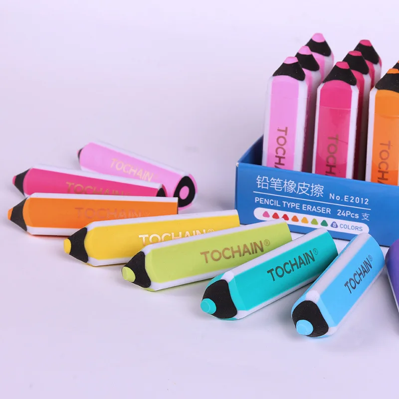 New 3pcs student school supplies round head pencil shape wipe less crumb eraser kawaii cute stationery cool prizes