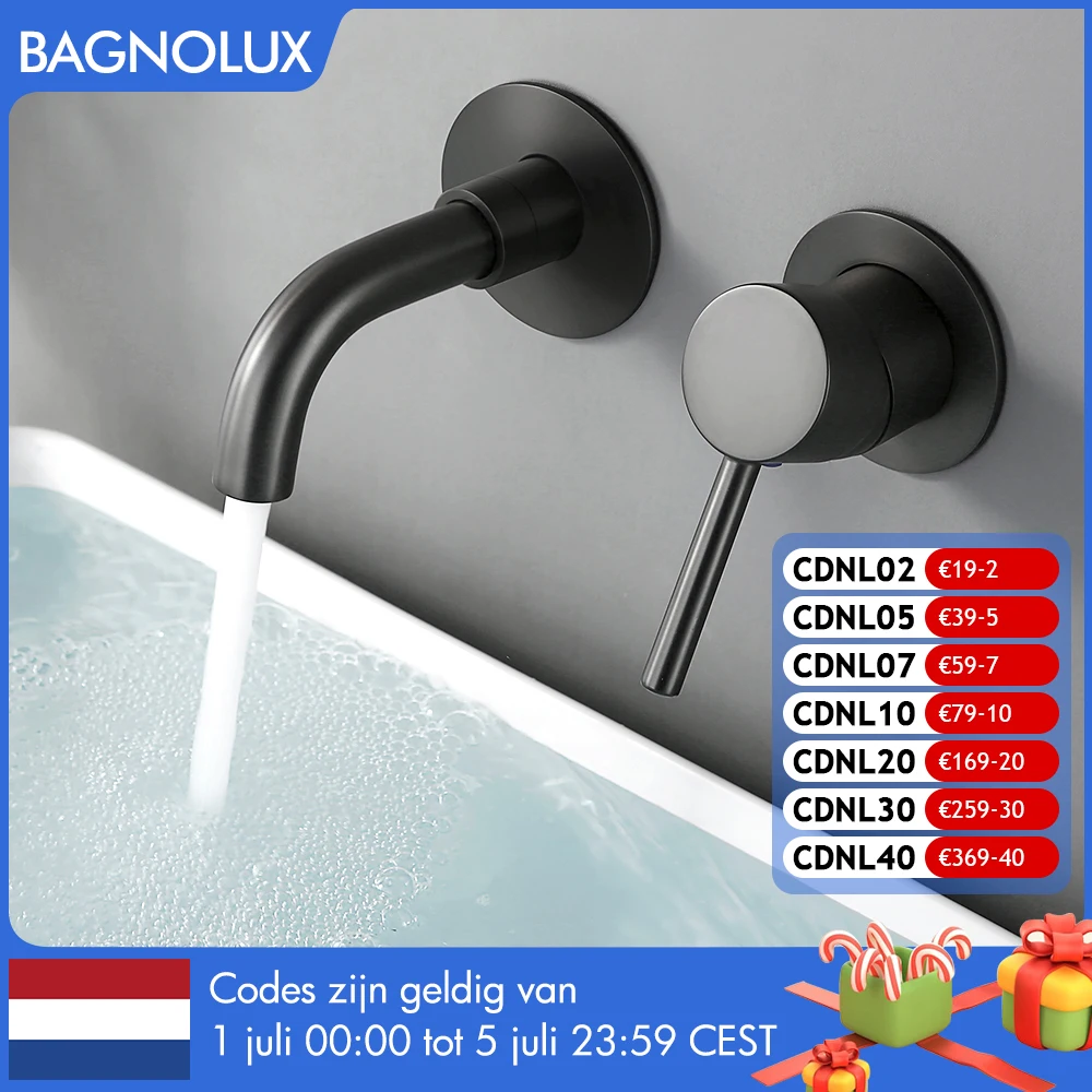 Смеситель для раковины в ванную комнату Bagnolux, черный хром, розовое золото, полированная Латунь, одна ручка, горячая и холодная вода, настенный монтаж