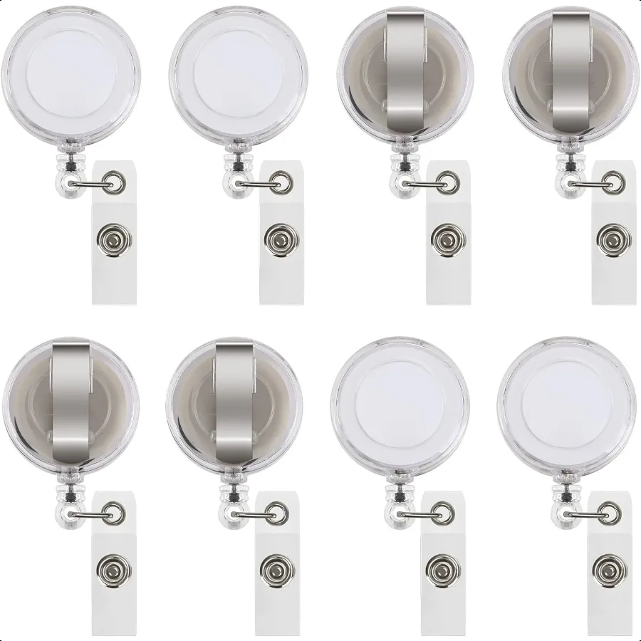 

50 Pcs Retractable Badge Reel Clips Holder for Hanging ID Card Name Key Chain Clear White
