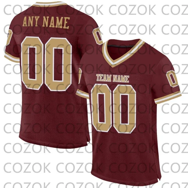 Custome Dark Red Football Jerseys for Men Women Unisex Football Short Sleeves Athletic Tee Shirts