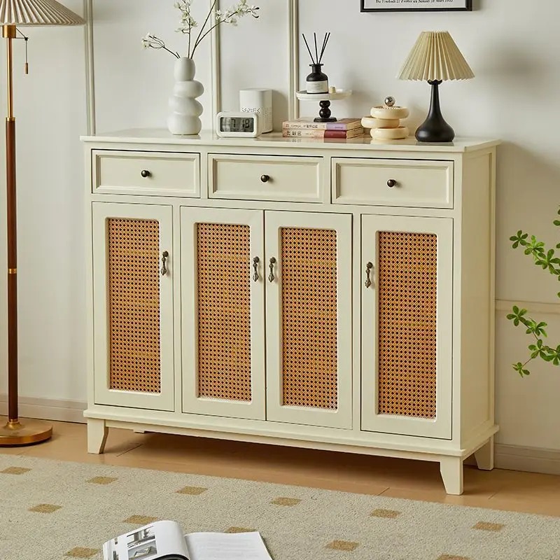 American solid wood rattan shoe cabinet small apartment home storageshoe rack door storagecabinet living room against the wall