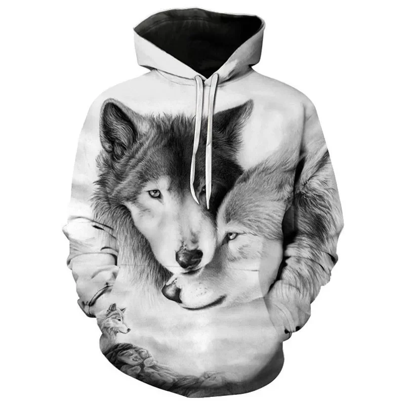 Two Snow wolf 3D Printed hoodie harajuku Streetwear hoodies Casual Cartoon jacket animal Popular Personalized Sportswear