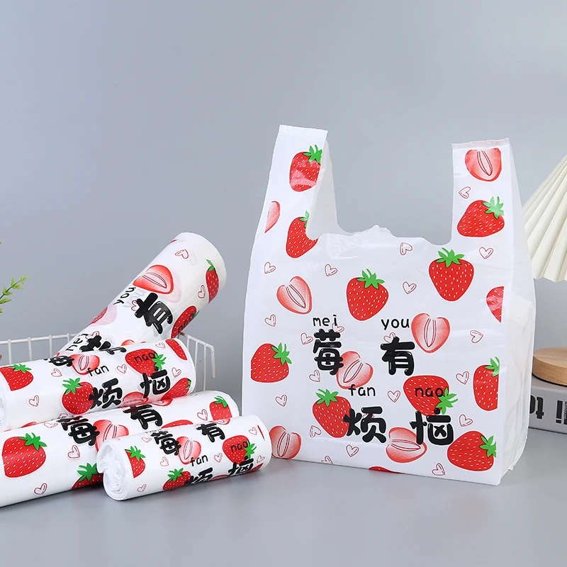 

50pcs Plastic Handheld Packing Bag Supermarket Shopping Fruits Vegetable Pack Restaurant Food Takeaway Portable Packaging Bags