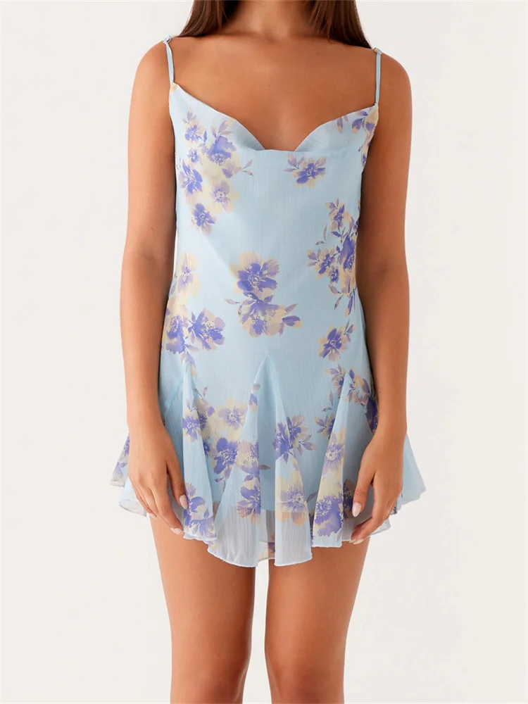 CHRONSTYLE Stampa floreale Mini abiti corti per le donne Senza maniche Cinghia Backless Tie-up Slim Fit Abito estivo Abiti femminili 2025