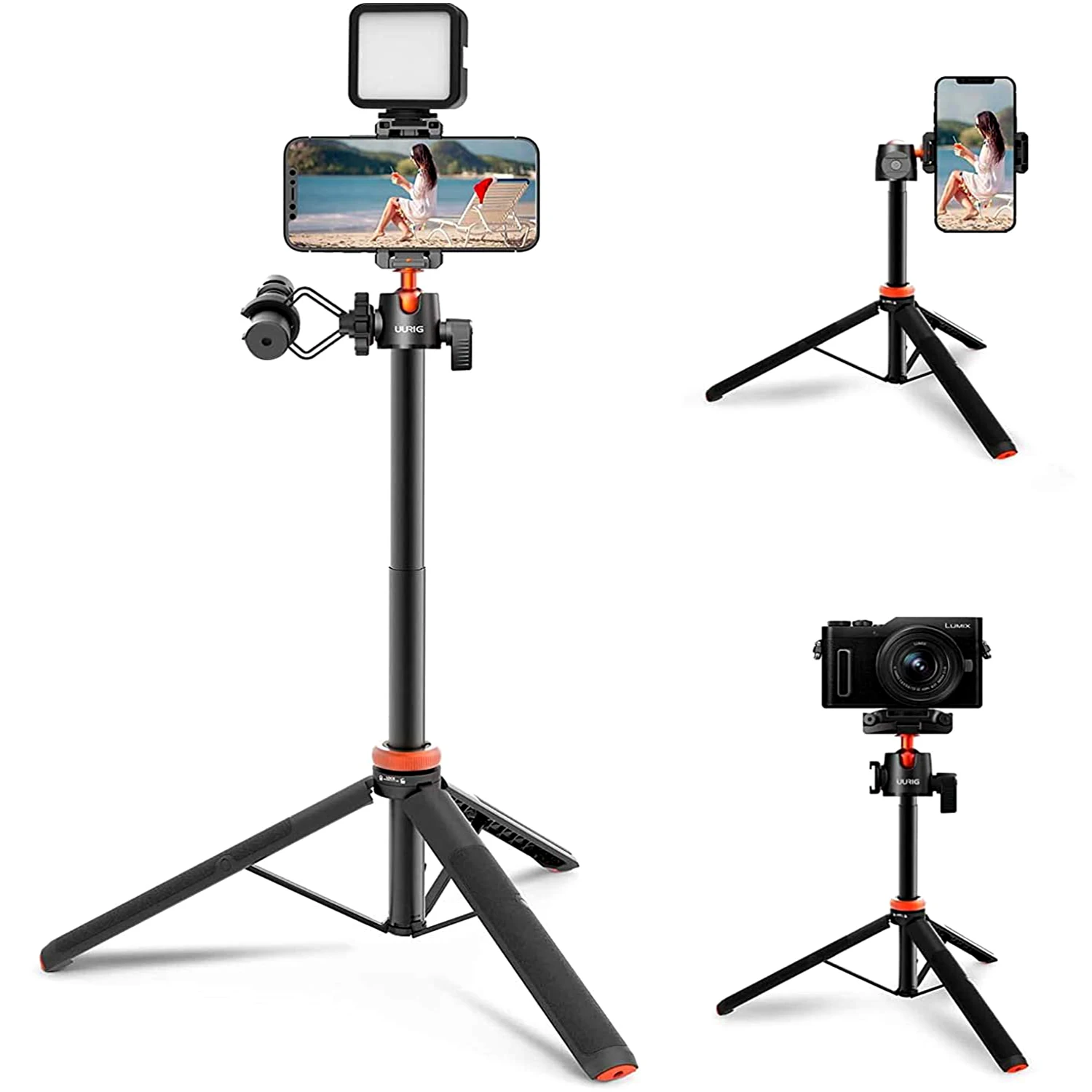 UURIG TP-02 Selfie Stick Tripod Stand with Flexible Ball 130cm Max.Height 1/4 ''Screw Connection for Smartphone Camera Vlog Live