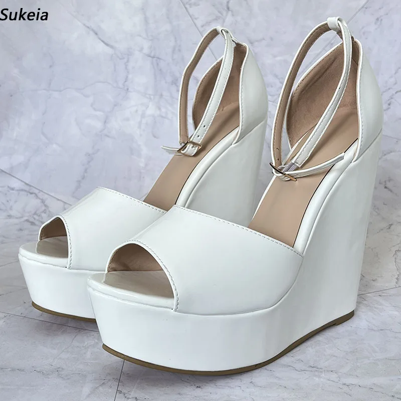 

Sukeia/женские сандалии ручной работы на платформе, на танкетке, на высоком каблуке с круглым носком, великолепная белая обувь для вечеринок, женские размеры США, большие размеры 5-20