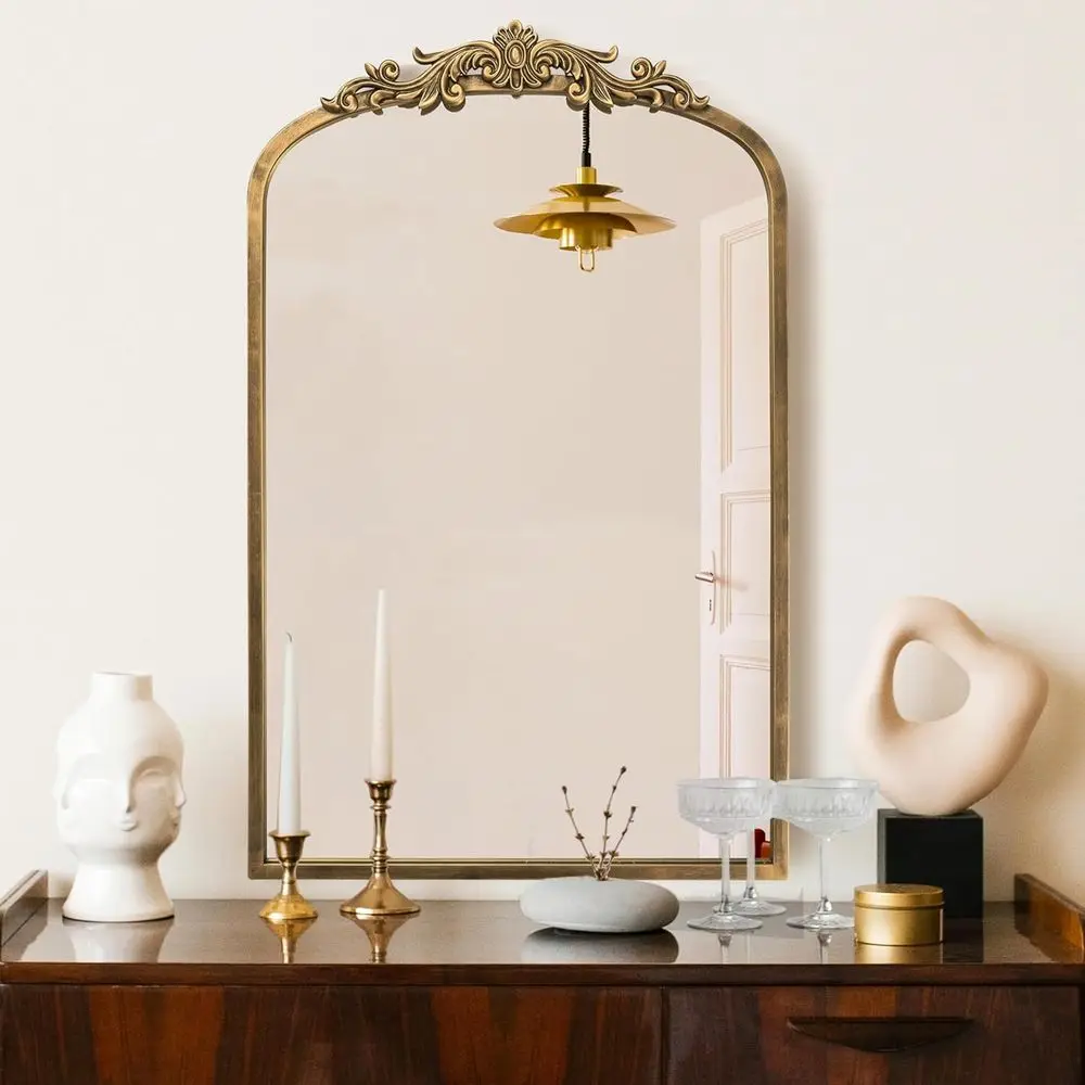 مرآة باروكية ذهبية مقوسة مقاس 30 × 19، ديكور حائط تقليدي، نمط مزخرف لهجات منزلية #2