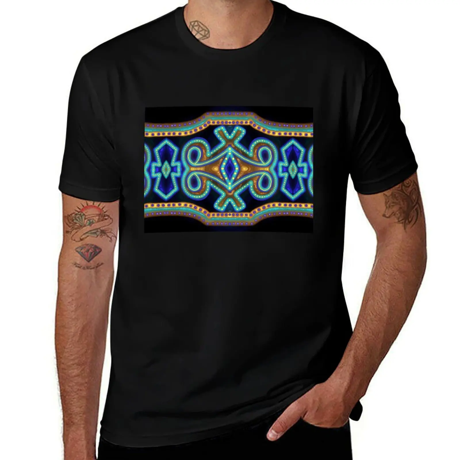 Anishinaabe Blue Art T-Shirt Industrial Work Tee Shirt