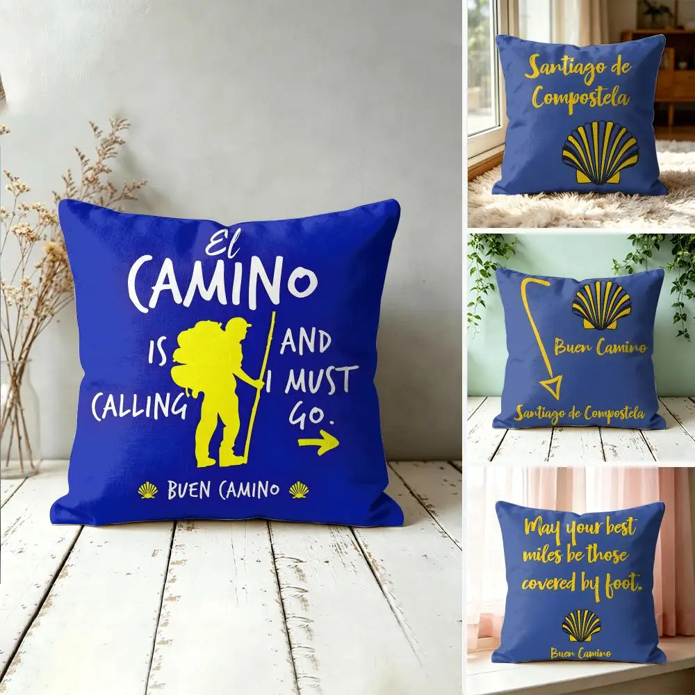 C-Camino De Santiago Cushion Cover Wrinkle-Resistant Short Plush Cushion Covers Breathable Machine-Washable