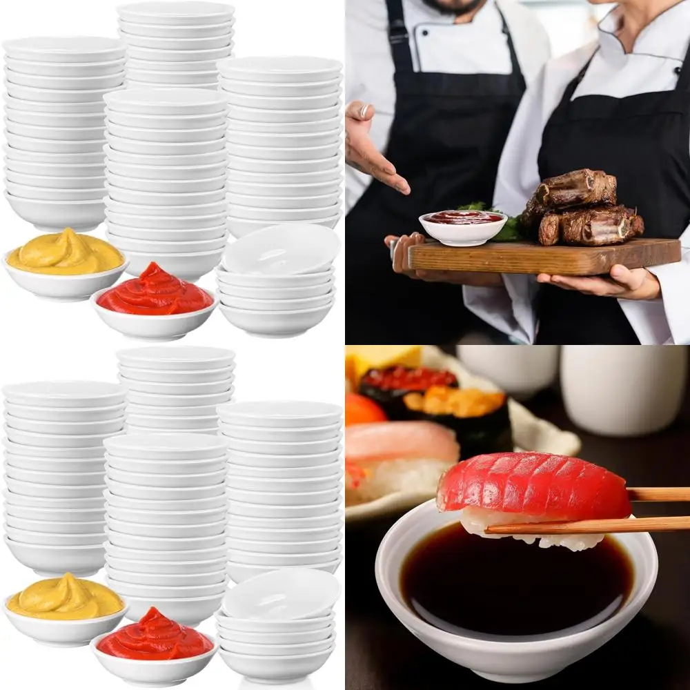 

Набор из 100 белых керамических маленьких чашечек для соусов, 35 мл, идеально подходят для суши, соусов, оливкового масла, специй и многого другого
