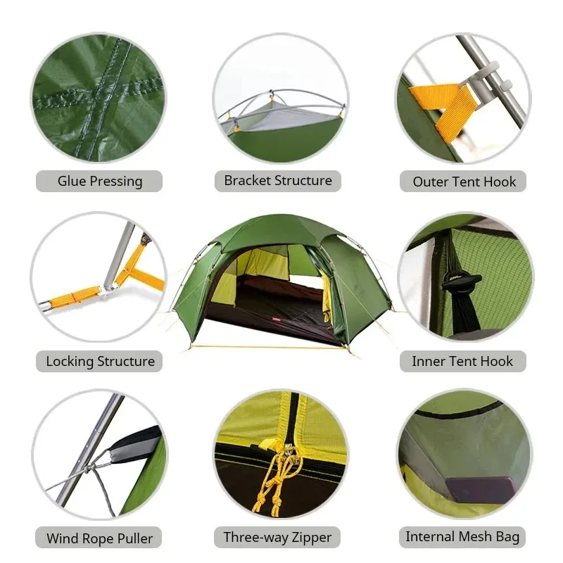 Naturehike Cloud Peak 2 Camping Tent Ultralight Hiking 20D Nylon Tent 4 Season Waterproof Double Layer T Zipper Backpacking Tent