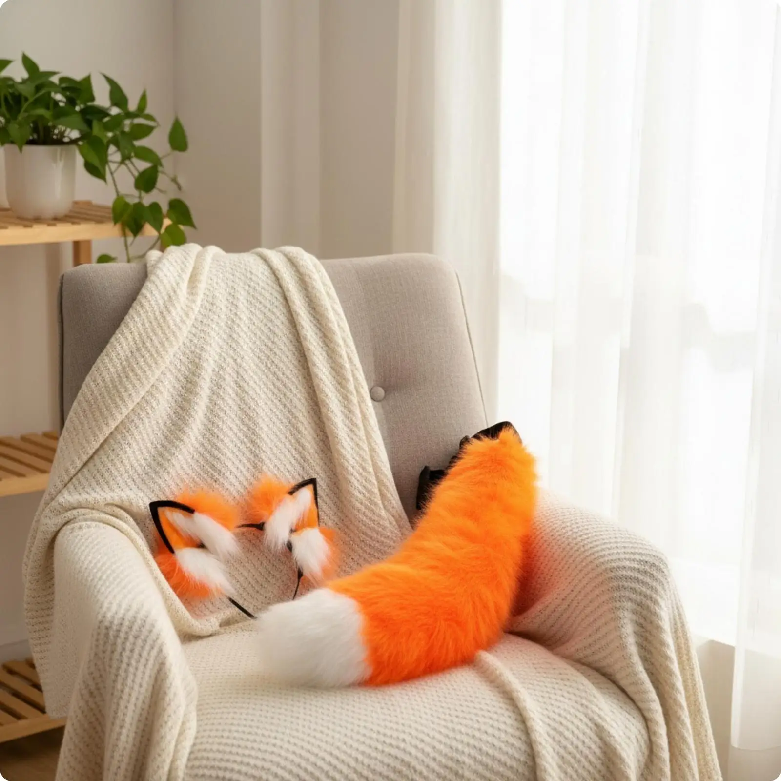 Cute Fox Ear Hairband with Fluffy Tail for Dress Up Party Costume Cosplay Prop for Women Girls Animal Theme