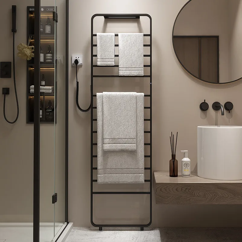 Bathroom floor-mounted electric heated towel rack - carbon fiber home bathroom storage shelf