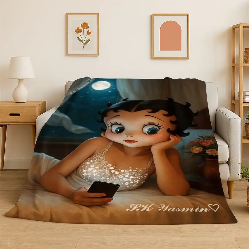 Cute B-Betty Girl B-Boop Cartoon Flannel Blanket,Ultra Soft Warm Plush Throw for Home Bedroom Bed Sofa Cover Office Picnic Gift
