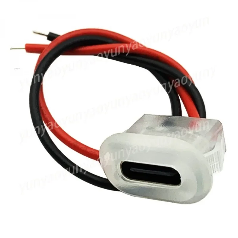 Type-C 2P Glue Injection Direct Pressure Female Seat Transparent Table Lamp with Cable Electric Car Oval Charging Port Modified