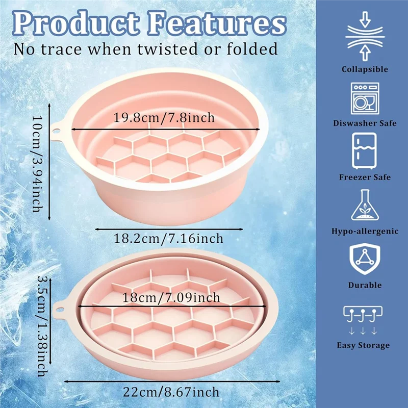 CHCH Facial For Cold Plunge Therapy Compatible Collapsible Silicone Face Bath Bowl For Ice With Integrated For Ice Tray Pink