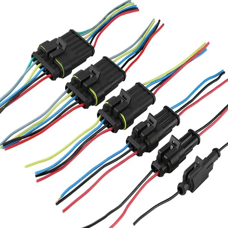 5Sets AMP Waterproof Electrical Auto Connector Male Female Plug with Wire Cable harness for Car Motorcycle 1P 2P 3P 4P 5P 6P Way