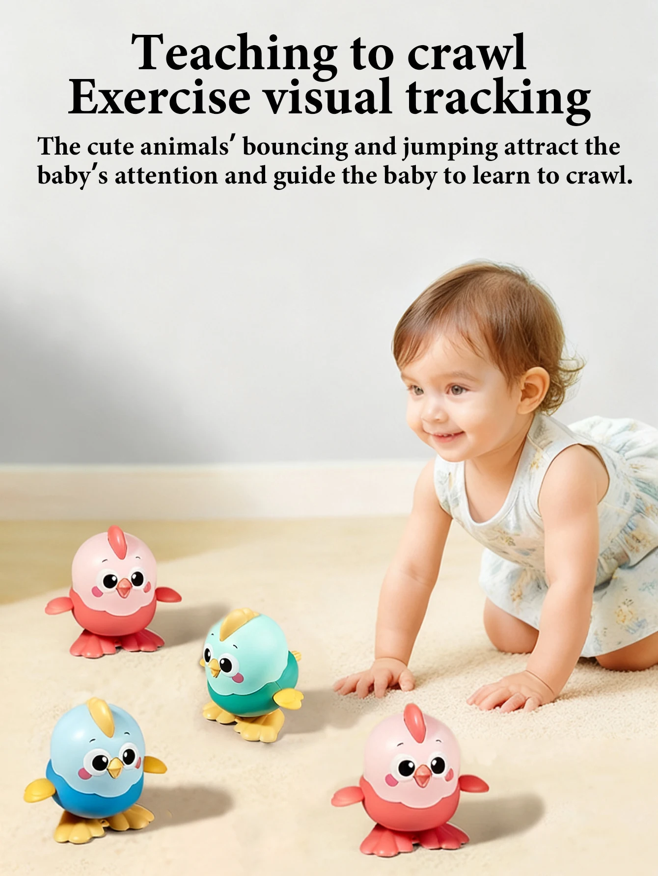 Cute Wind-Up Jumping Chicken Toy for Baby 1-3 Years Old - No Battery Required, Crawling Learning Toy