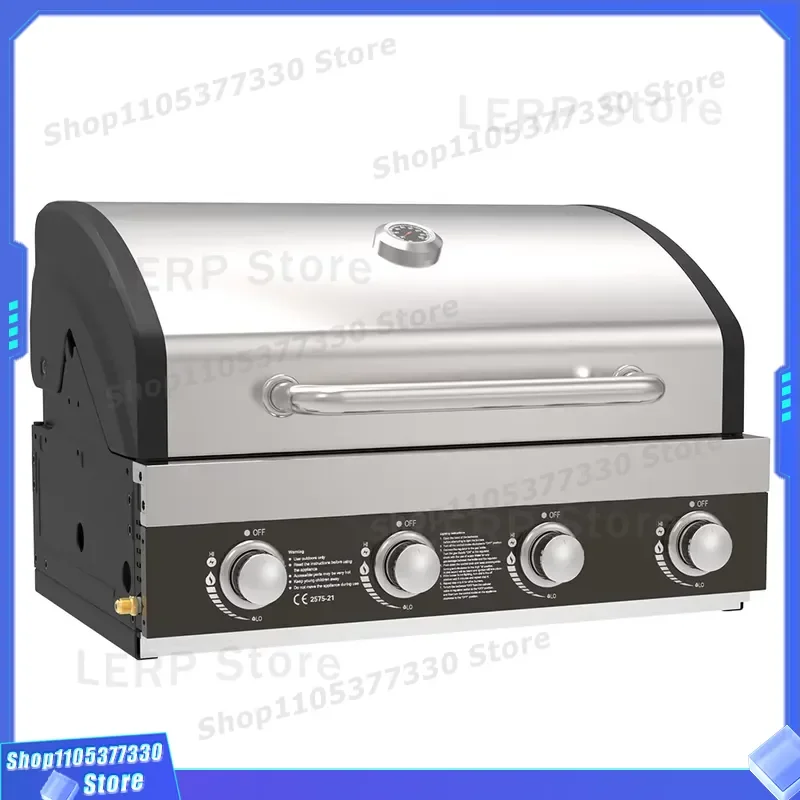 Stainless Steel Barbecue Grill 4-Burner Electronic Ignition Knob Control Smokeless Rust Prevention Embedded Countertop