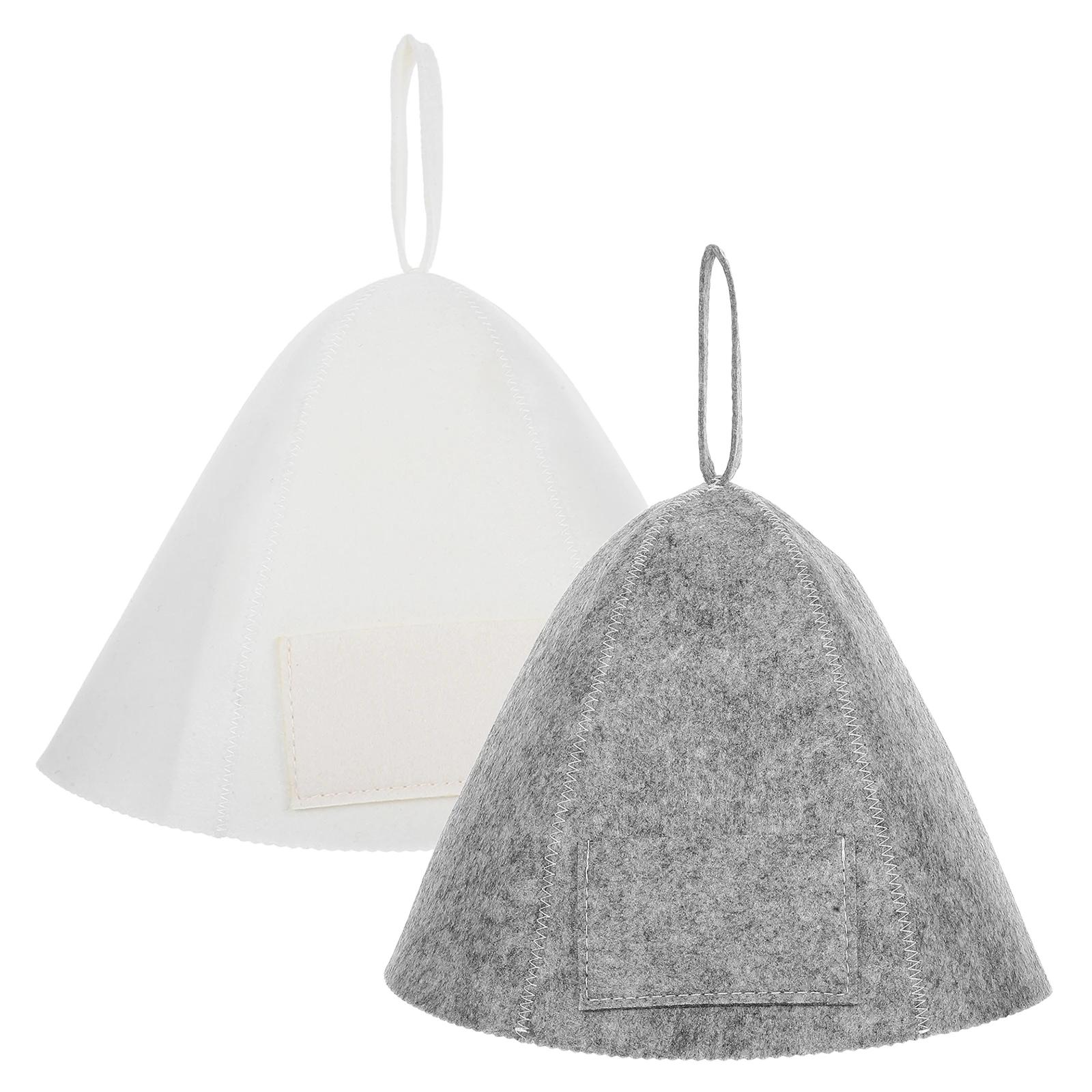 

2pcs Felt Sauna Hat Bath Accessories Gray Beige Reusable Easy Clean Workout Steam Hair Cover Pocket Design