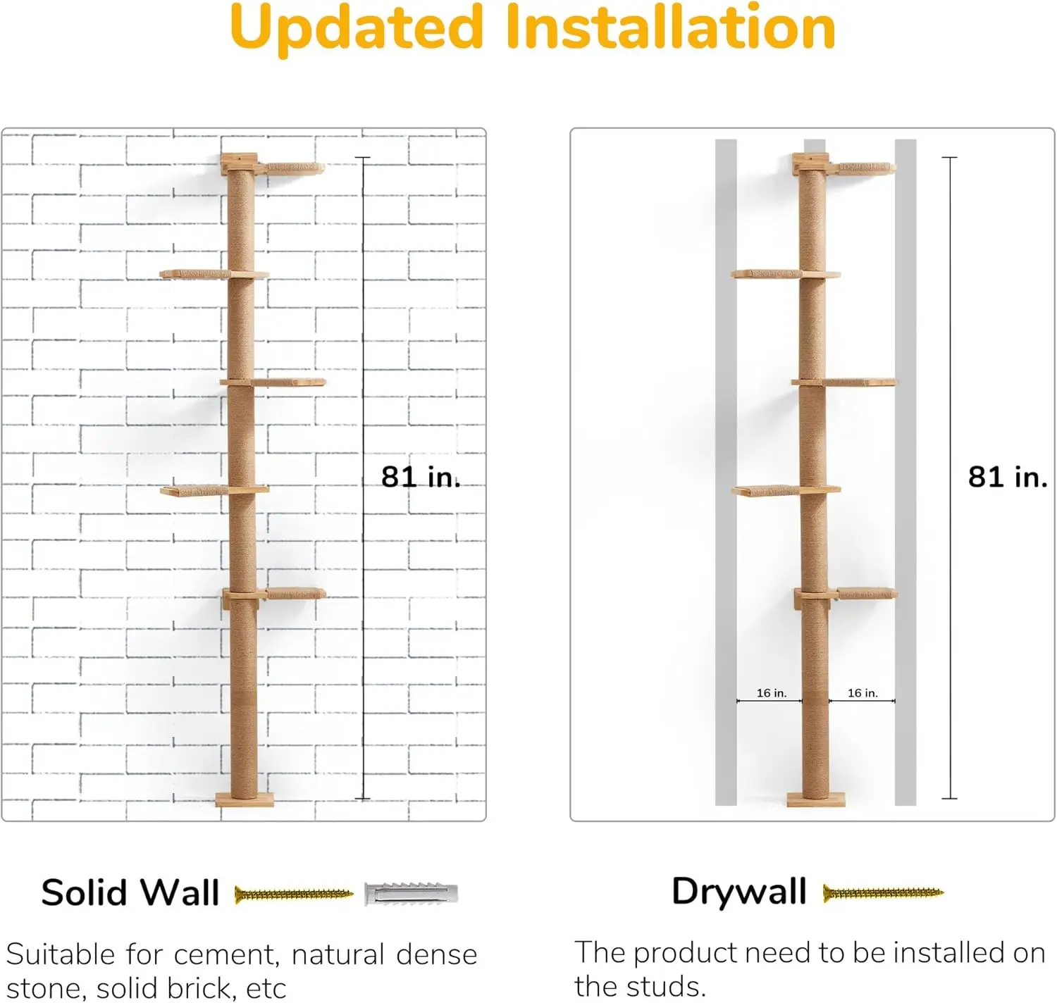 Fukumaru Tall Cat Tree, 5 Tier Floor To Ceiling Cat Tower, Wall-Mounted Cat Scratching Post, Wild Simulation Cat Wall Shelves,