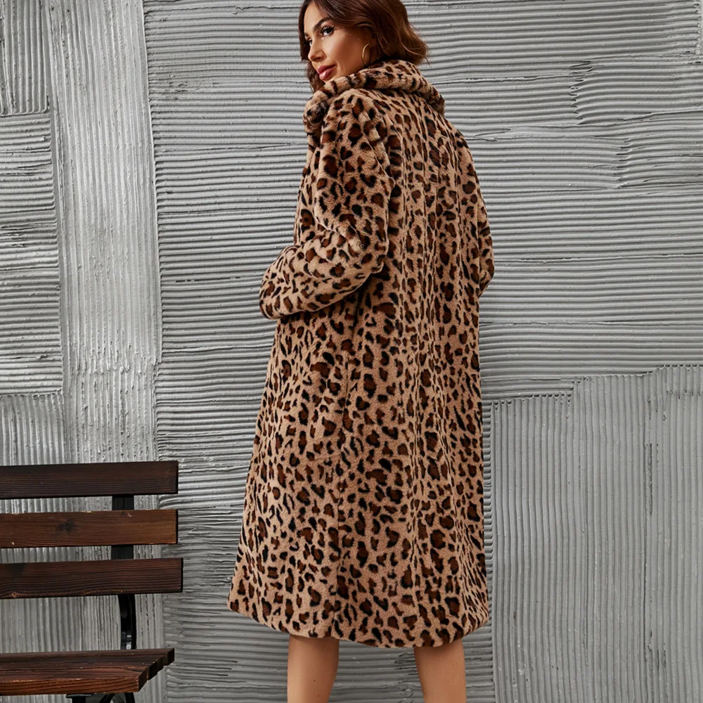 Winter Women Fur Coat Vintage Leopard Long Faux Fur Coat Luxury Warm Plush Jacket Leather Artificial Fur Outerwear High Quality