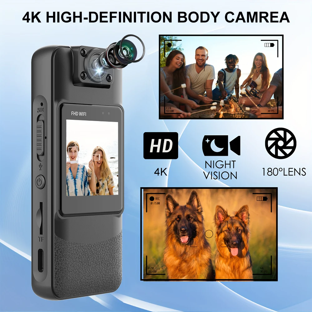 

Нагрудная камера-клипса 4K HD с Wi-Fi и инфракрасным ночным видением для правоохранительных органов и записи активностей на открытом воздухе