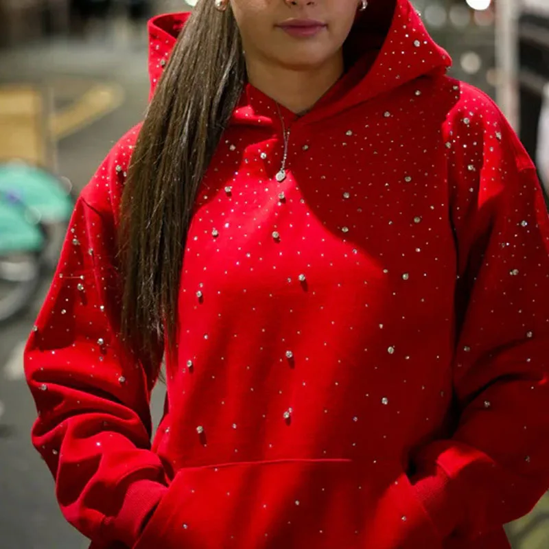2025年 フード付きスポーツプルオーバー、ホットスタンピングダイヤモンドカップルスタイルストリートウェア、INS