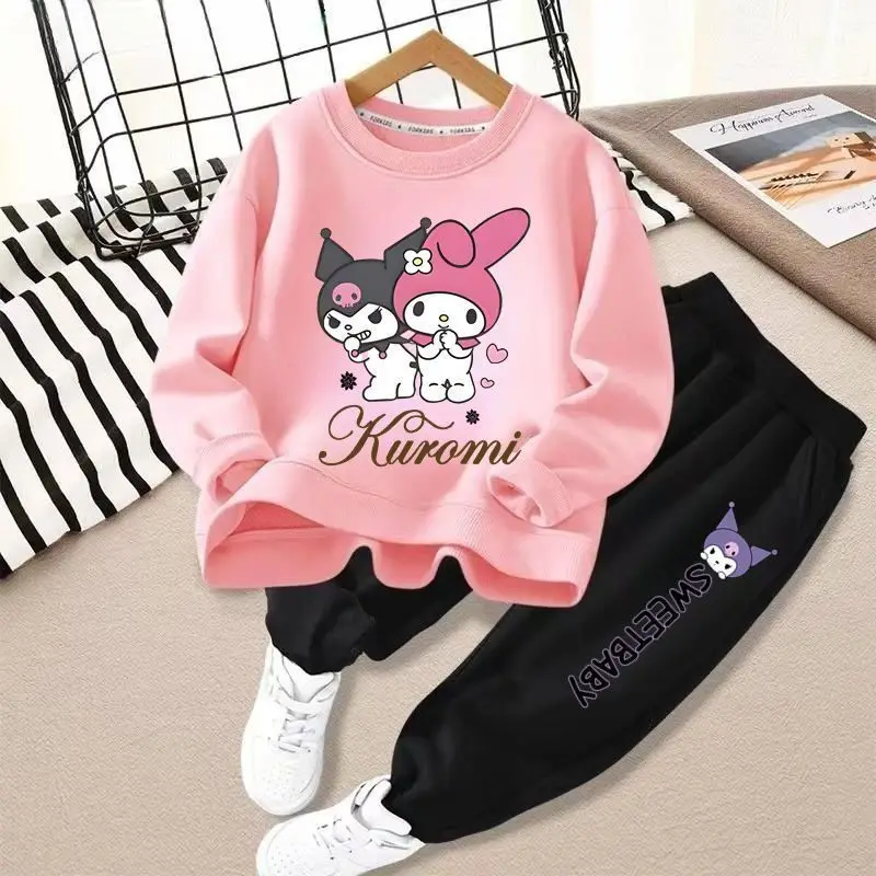 

Sanrio Kuromi Cartoon Print Children's Clothing Sets Girls Sweashirt +Sweatpant 2 Pcs Suit Autumn Kids Tracksuit for 0-10Years