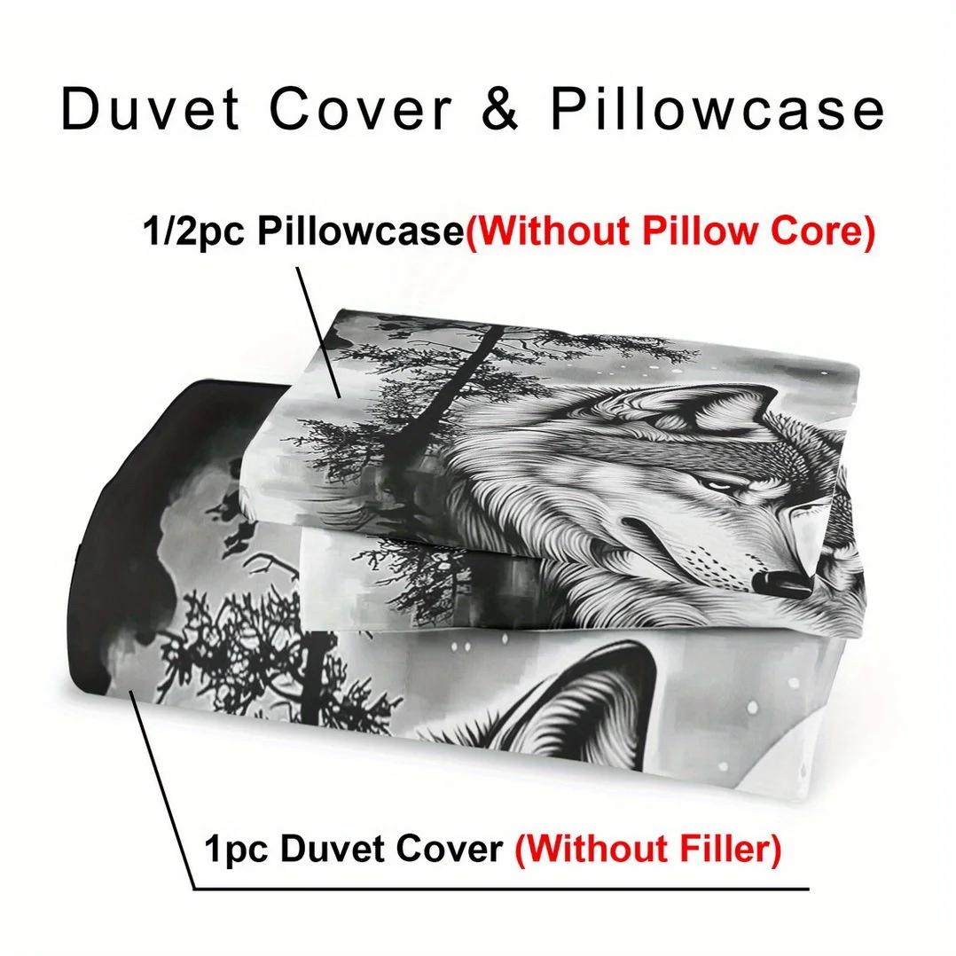 Black And White Duvet Cover No Filling Forest，Twin Wolves Printed 3PCS Bedding Sets Queen King Size For Teen Boys Room Decor