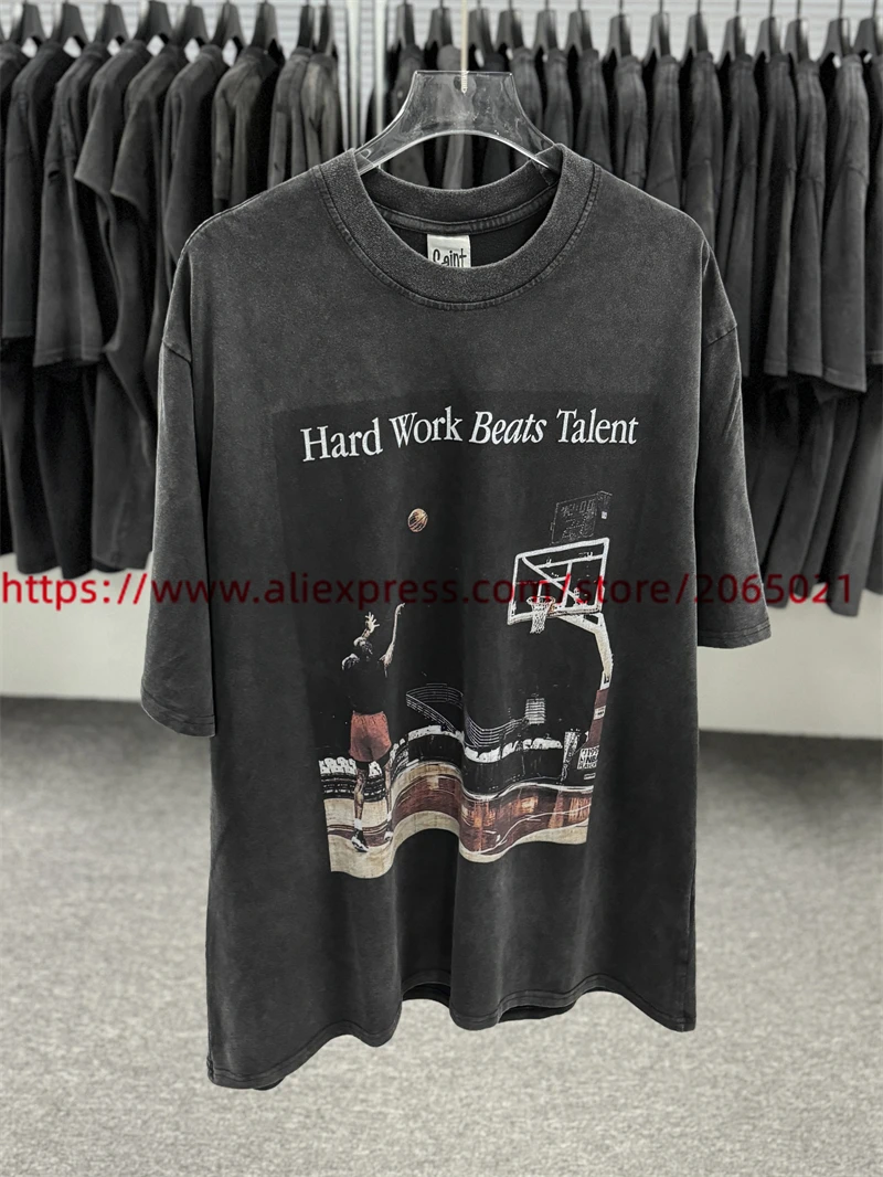 Hard Work Beats Talent SAINT Washed T-Shirts Best Quality Vintage T Shirt Tee Tops