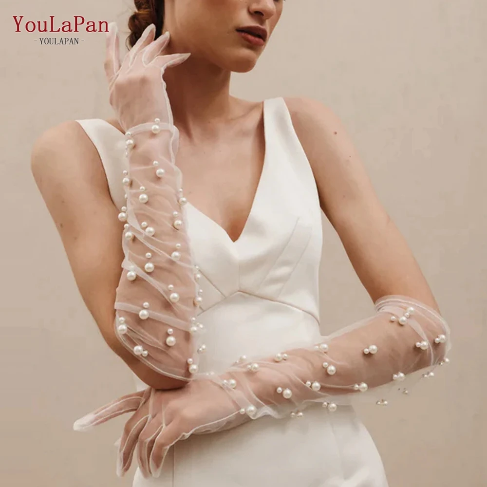 YouLaPan VM04-A Women's Elegant Pearls Beaded Party Glove Wedding Gloves Dancing Mesh Glove Bachelorette Party DIY Accessory