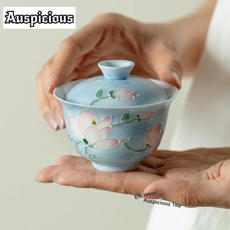 

120 мл ручная роспись туманный чайник с магнолией Gaiwan Boutique чайная варенька чайная чаша набор крышек чайная крышка чаша чайные предметы орнамент