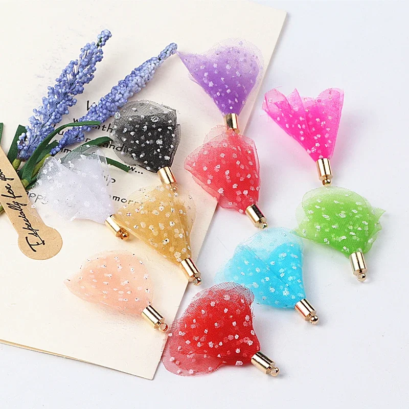 100pcs Silk Satin Flower Tassel Pendants For Keychain Cellphone Straps Jewelry Charms Making Bag Pendants Diy Accessories