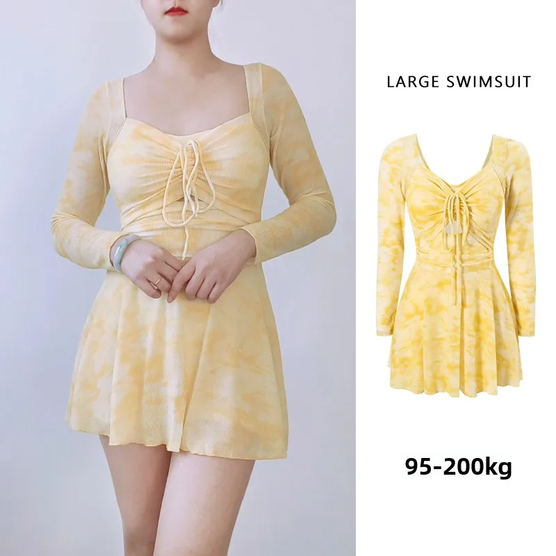 

New plus Size Swimsuit Women's Long Sve White Flattering Meat Concealing Slimming Beach Casual Swimwear