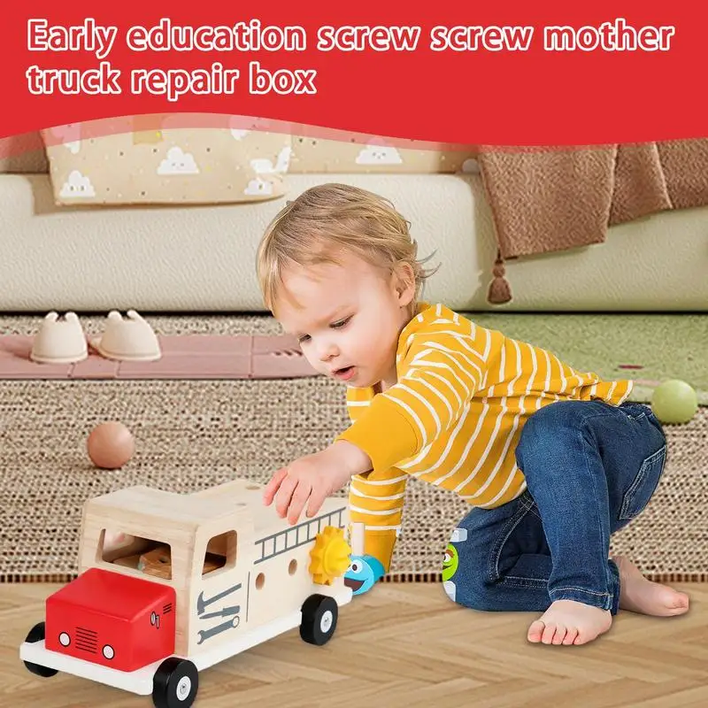 Wooden Kids Toolbox Wooden Construction Play Set Educational Preschool Construction Toy Bench Tools Play Kit With Screwdriver