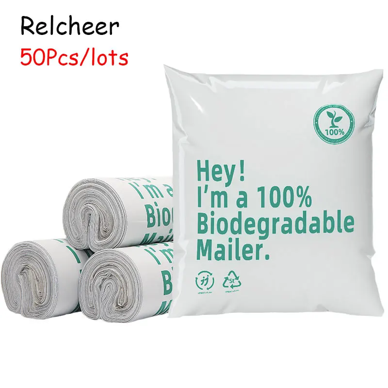 Relcheer Organizer Compostable Express Clothing Courier Bag Fully Biodegradable White Logistics Delivery Mailing Postal Pouch