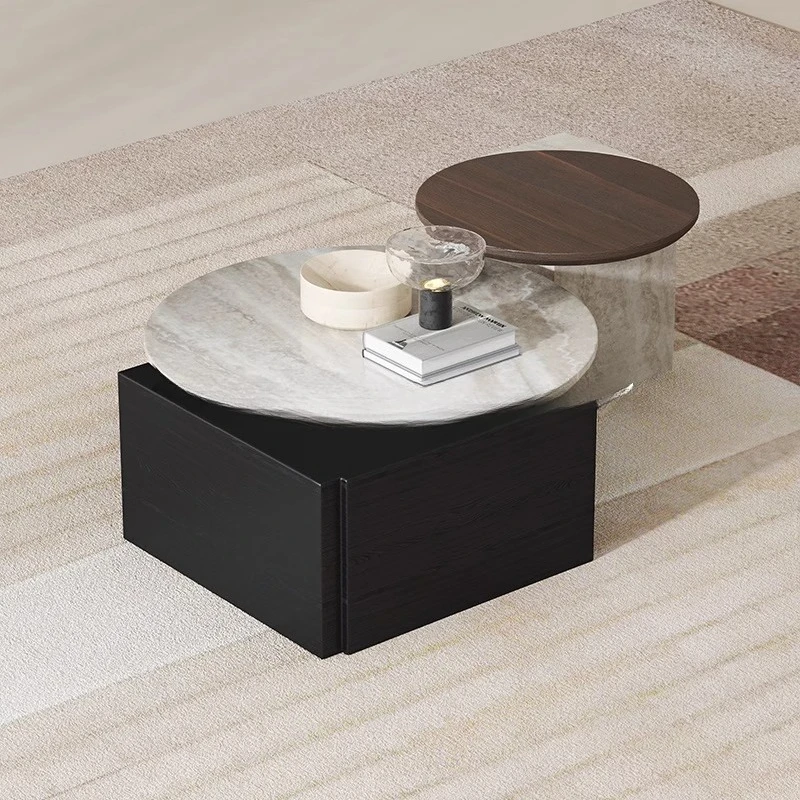 

Household small apartment round combination coffee table designer simple modern natural marble coffee table