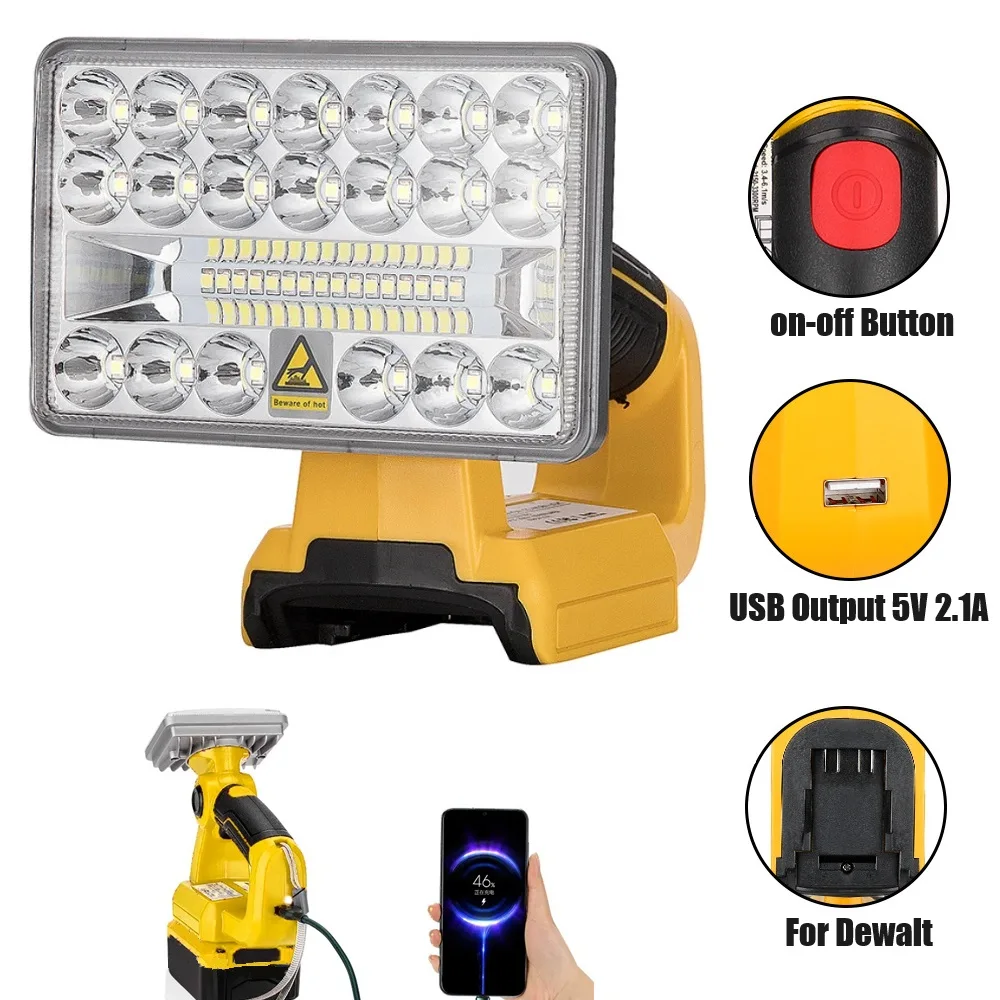 For Dewalt 14.4V-20V DCB201 DCB200 Adapter USB 5V 2.1A Output 12W 18W Li-ion Battery Tool Light Outdoor Working LED Flashlight