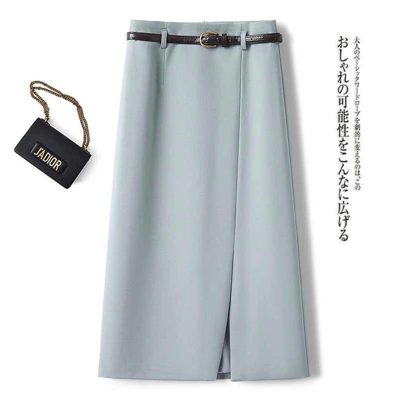 French Women High Waist Side Slit A-line Suit Skirts Spring Summer Office Ladies High End Bodycon Straight Tube Long Skirts