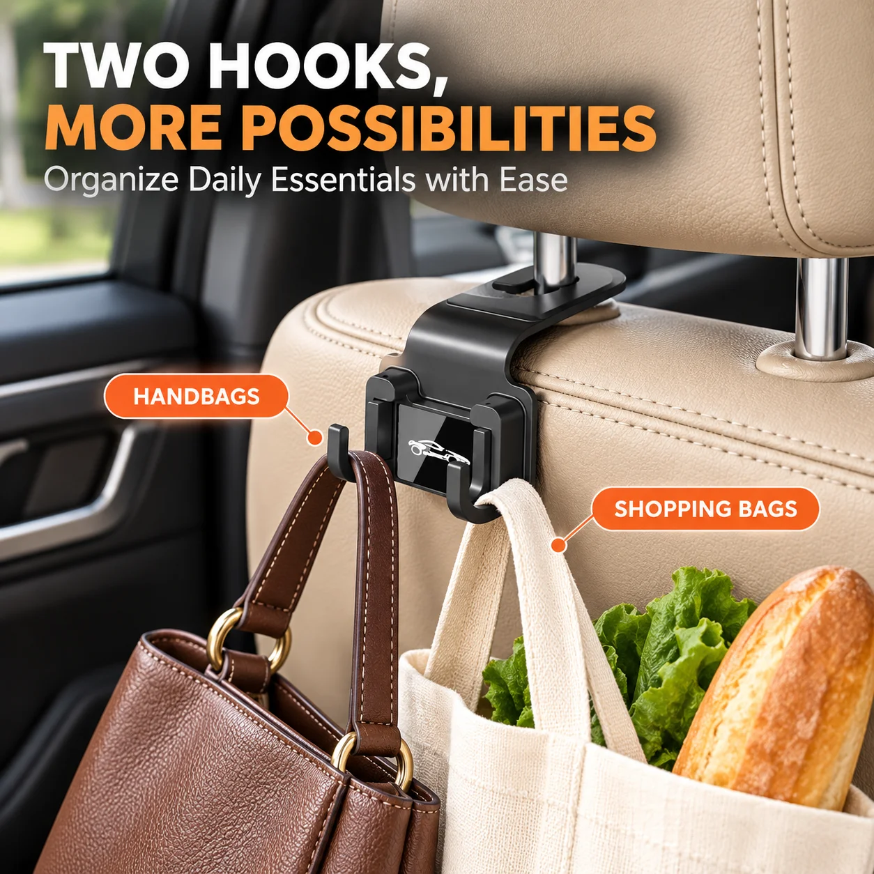 Original Color Car Seat Hooks, No Punch Install, Universal Headrest Hanger for Bags, Umbrellas, Durable Auto Storage Organizer