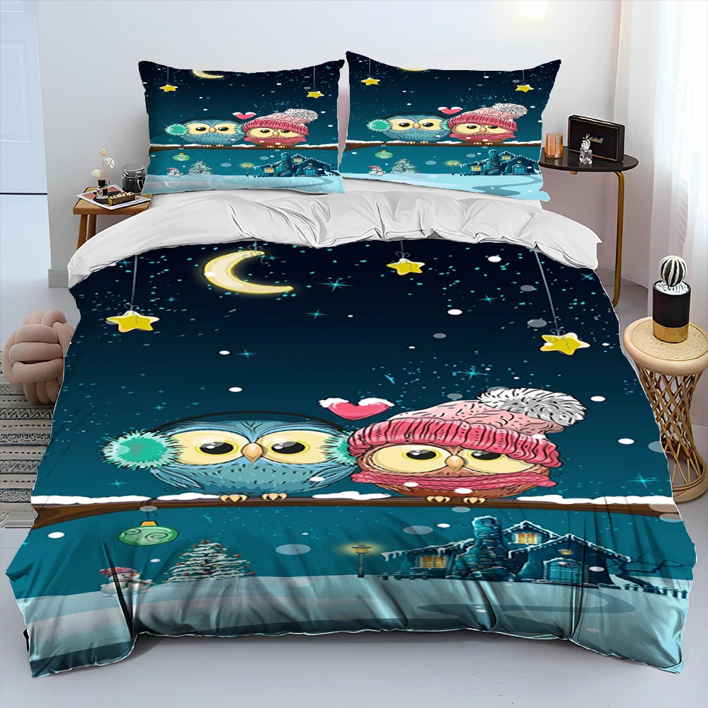 

HD Cute Owl 3D Cartoon Comforter Bedding Set,Duvet Cover Bed Set Quilt Cover Pillowcase,King Queen Size Bedding Set Adult Child