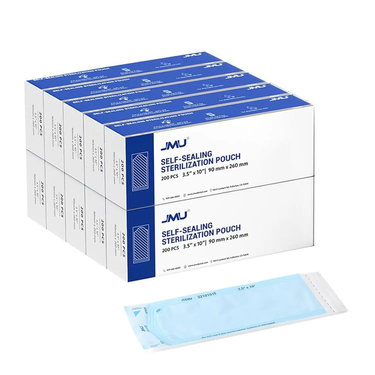 ถุงฆ่าเชื้อแบบปิดผนึกเอง 2000 ชิ้น, ขนาด 3.5 นิ้ว x 10 นิ้ว, ถุงสำหรับฆ่าเชื้อในหม้อนึ่งความดัน, 10 กล่อง บรรจุ 200 ชิ้น