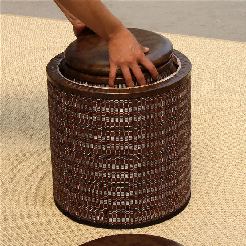 multifunctional-round-wooden-storage-bench-cover-household-entrance-shoe-changing-stool-customizable-handmade-chinese-style