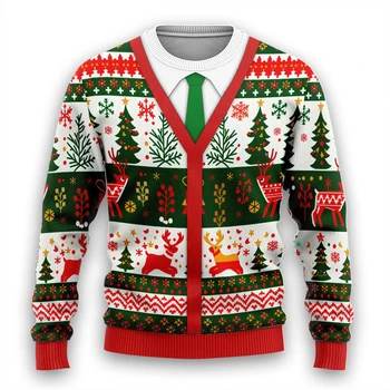 Kravat çirkin noel kazağı Santa Cosplay kazak kadınlar için Mens komik noel çirkin kazak lisans parti Suit kazaklar Unisex