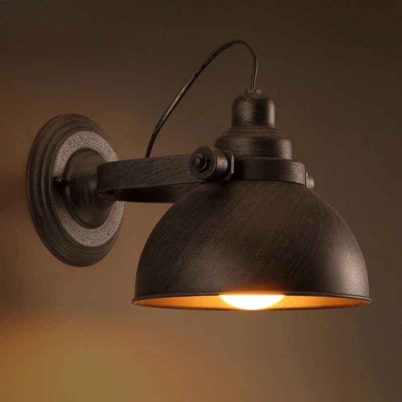 Wall lamp retro industrial wind wrought iron lid adjustable wall lamp bar corridor restaurant wall lamp
