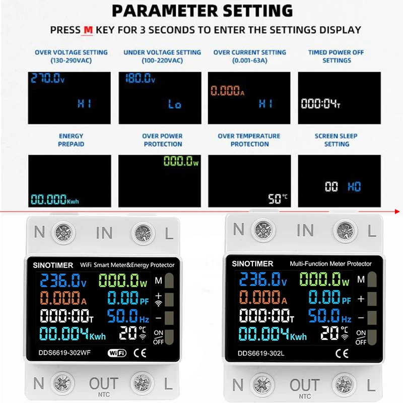 TUYA WiFi Smart Power Meter Über Unter Spannung Schutz Relais Schalter Leistungsschalter Energie kWh Temperatur Meter Smart Leben