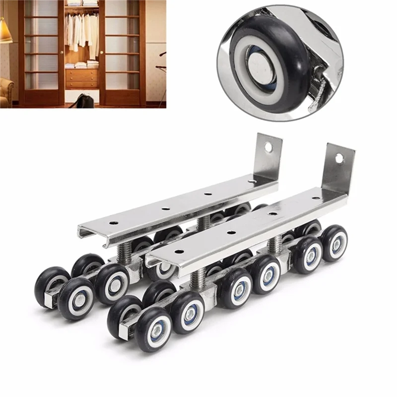 

【FLASH DEAL】Door Wheels Roller 12 Wheels Hangers Roller Wooden Door Closet Hardware Mute Kit